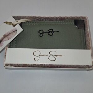 Jessica Simpson Sage Green Card Case Wallet Faux Leather Slim New in Box
